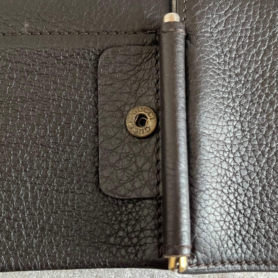 GUCCI グッチ マネークリップ　小銭入れ付き　メンズ レザー　 三つ折り財布