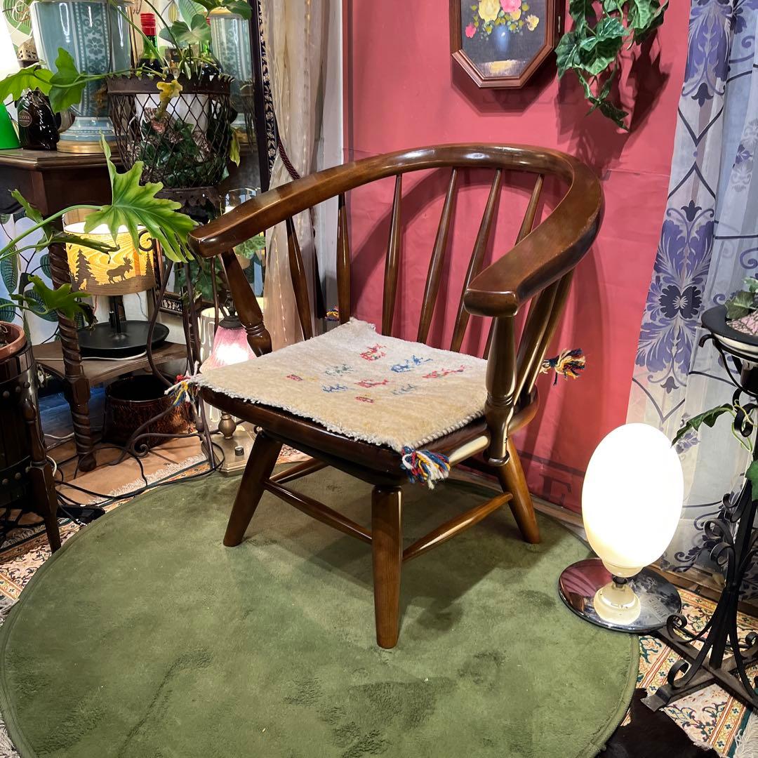 L２　オールドヴィンテージ 柏木工 ３６０度回転　ブナ無垢材　アームチェア