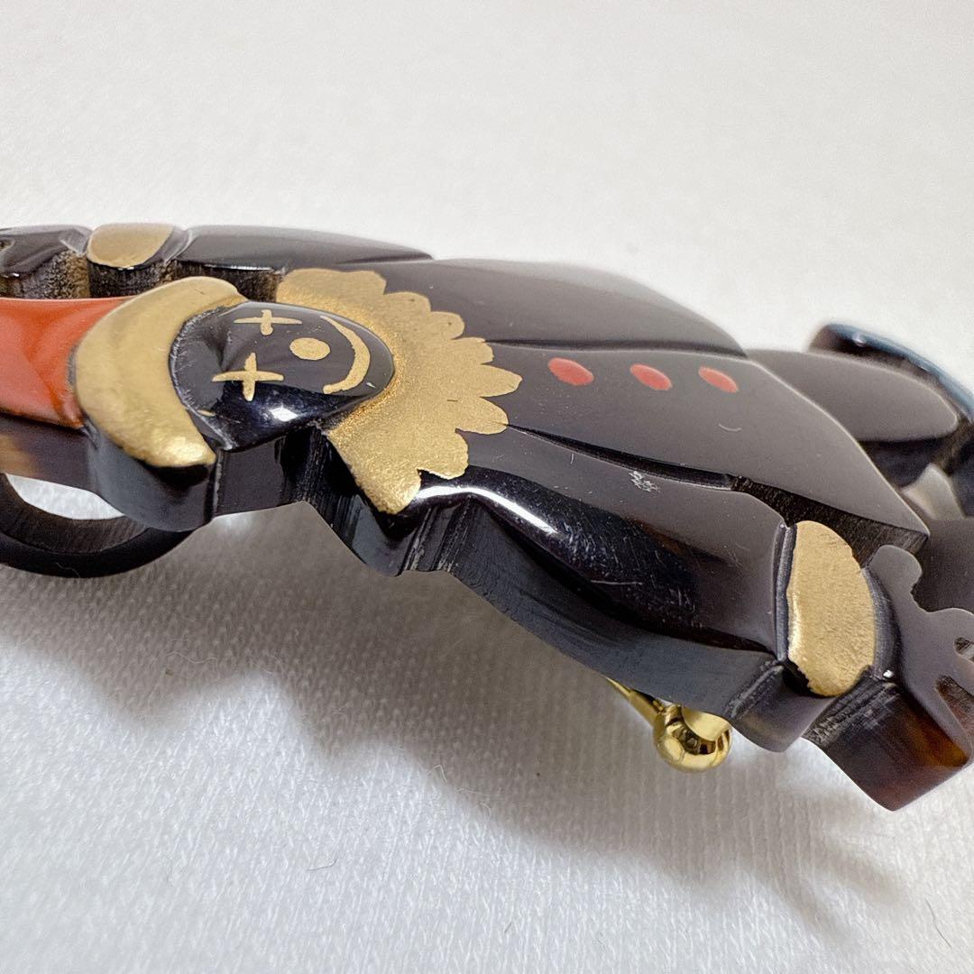 本べっ甲 鼈甲 ピエロモチーフ 揺れる スイング ブローチ ペンダント