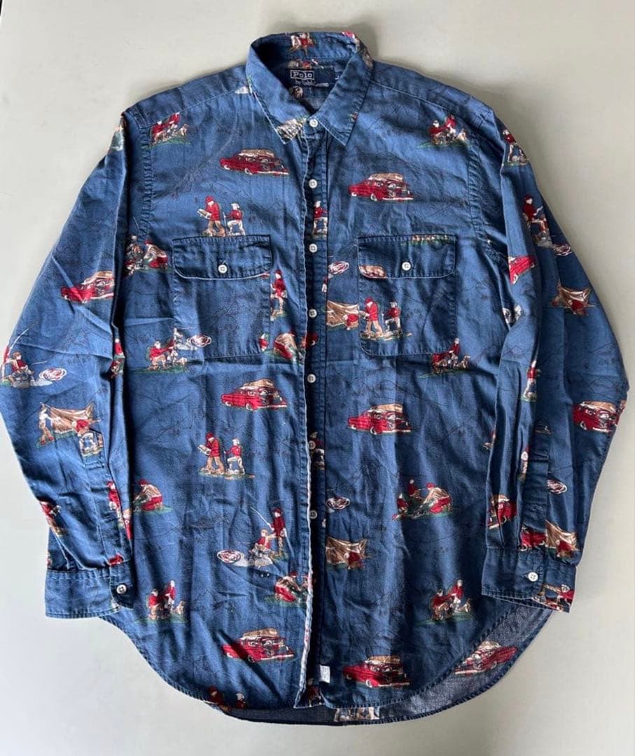 90s RALPH LAUREN ラルフローレン キャンプ　総柄 シャツ