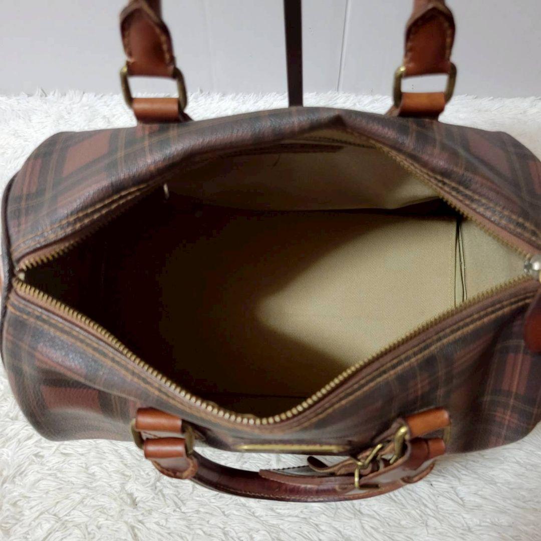 希少　ポロラルフローレン　ミニボストンバッグ　タータンチェック　ヴィンテージ　茶
