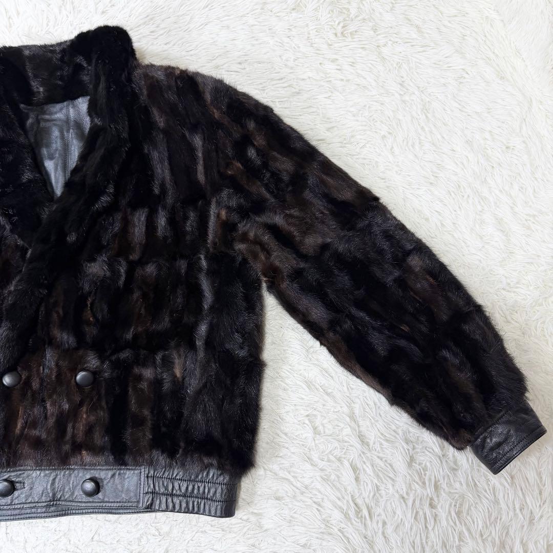 【希少デザイン】VINTAGE レザー　ミンク　リバーシブル　ダブルジャケット