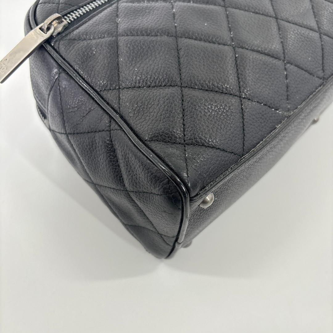 超極美品 シャネル キャビアスキン ハンドバッグ ミニボストンバッグ ブラック