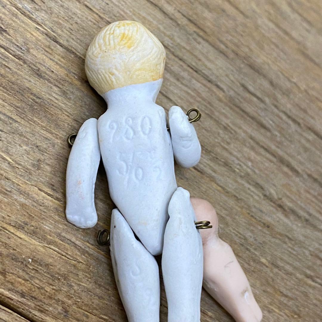 ドイツアンティーク チャイナヘッドドール 15cm ブロンド ビスクドールセット