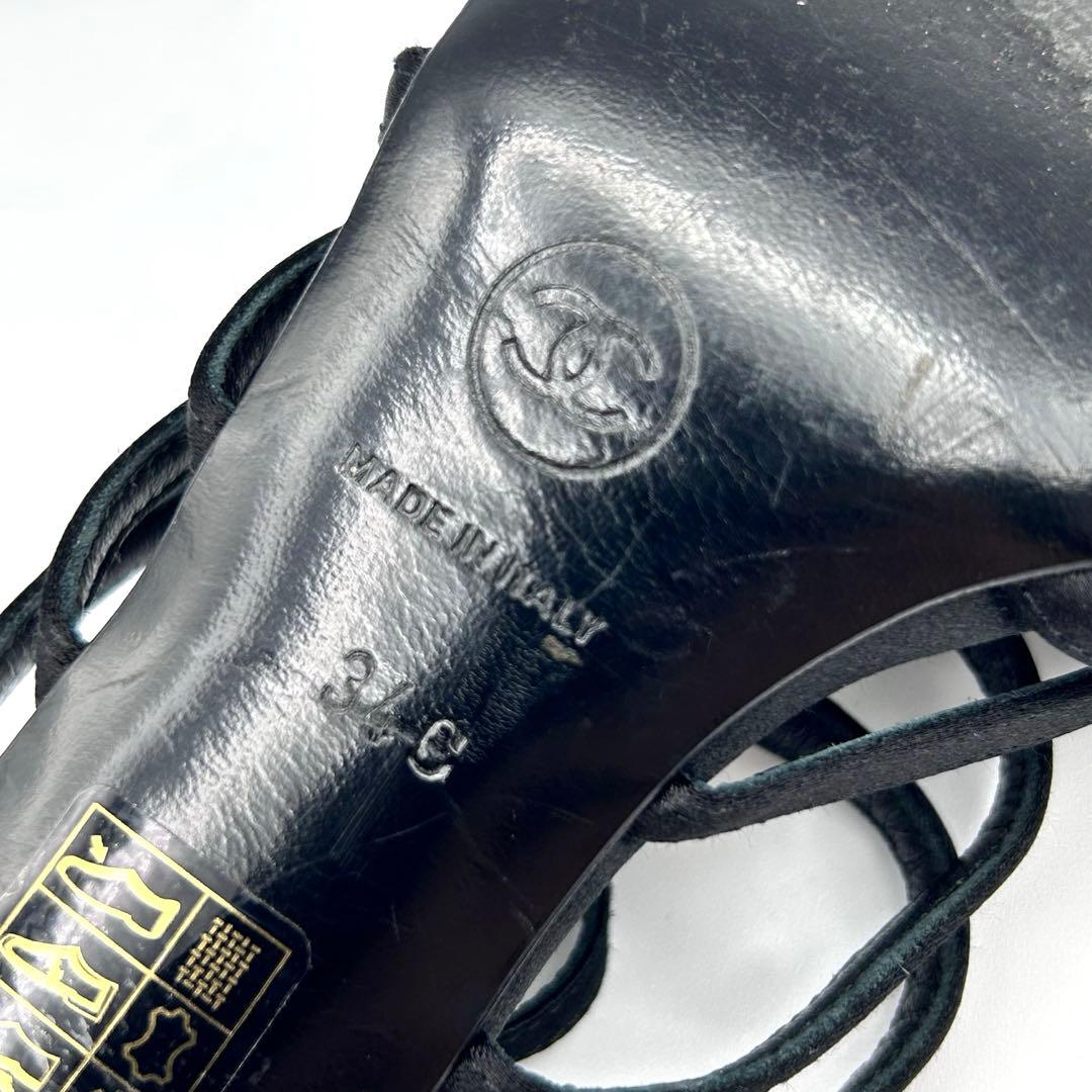 【超希少】CHANEL サンダル ココマーク リボン ストーン ゴールド 黒