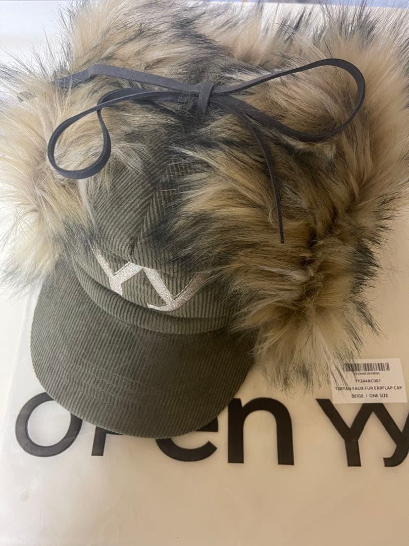 OPEN YY ファー付きキャップ オリーブグリーン