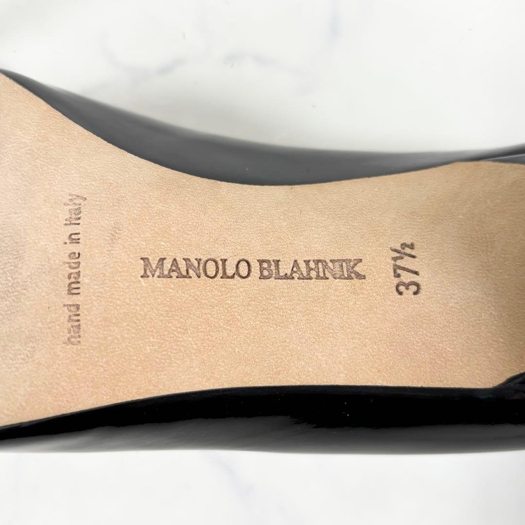 美品 マノロブラニク 37 1/2 ポインテッドトゥ エナメル パンプス 黒