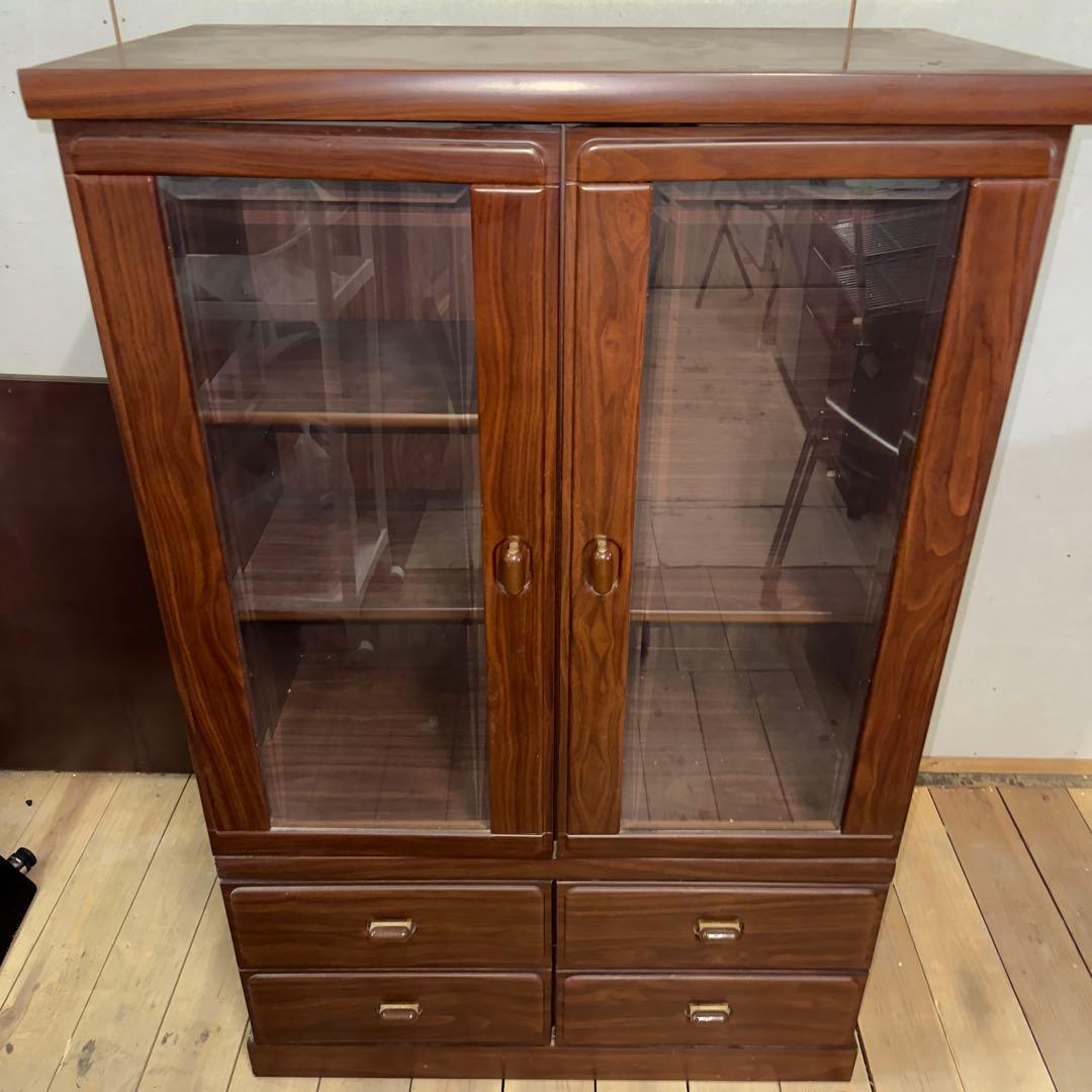 【1054】ブラウン木製キャビネット ガラス扉付き