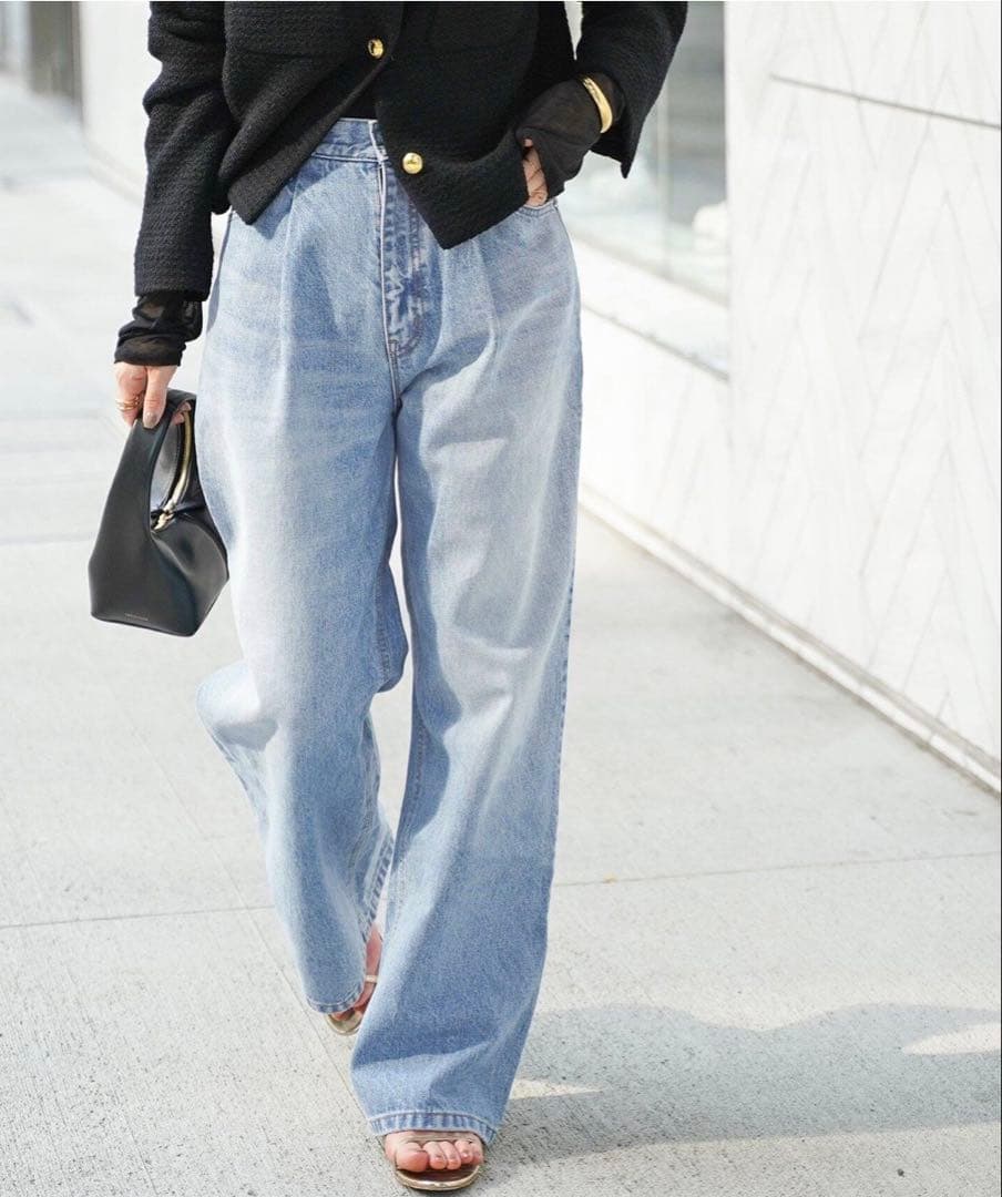 完売品 EVERYDAY I LIKE. タックバギーデニムパンツ ワイド　34