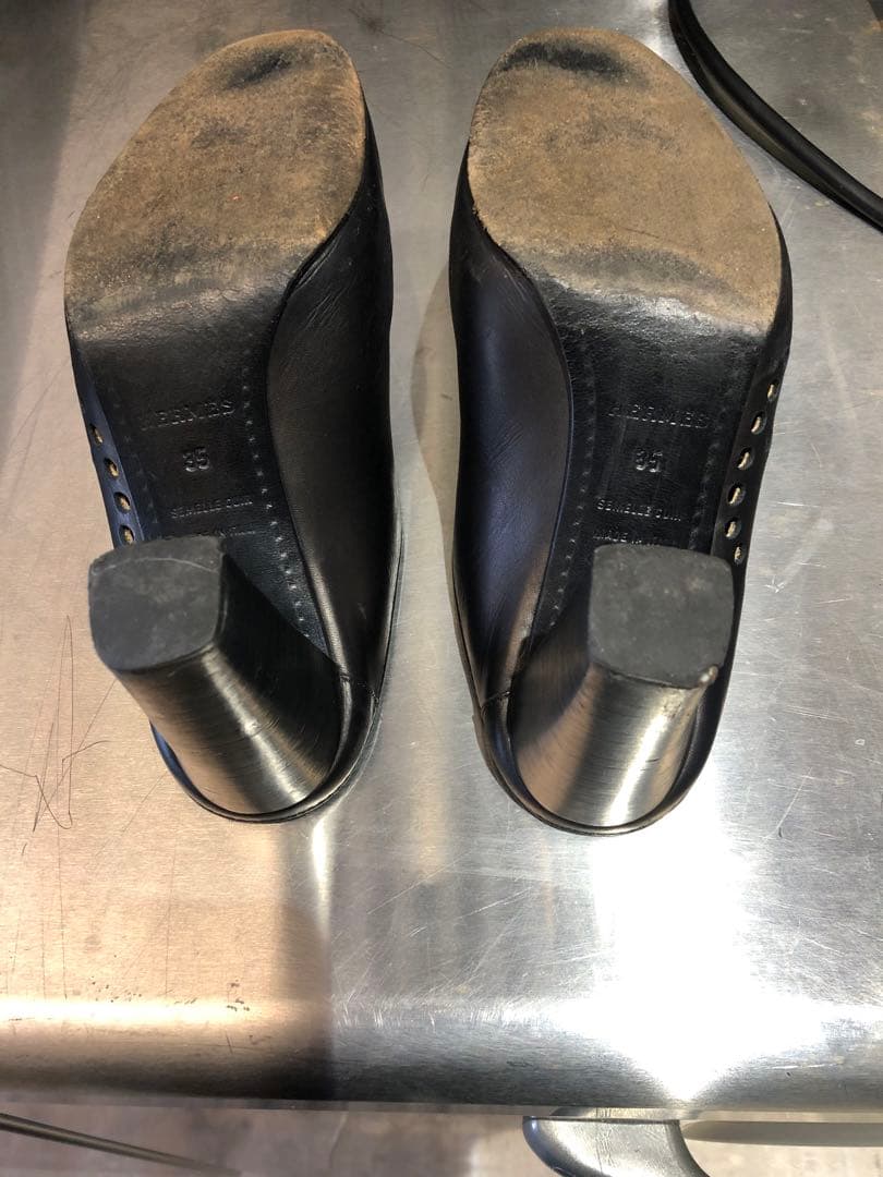 エルメス ミュール レザー ブラック サイズ35 エヴリン レディース ヒール