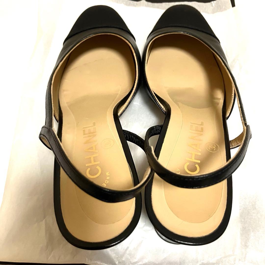 【美品】CHANEL シャネル スリングバック シューズ 38.5 ブラック
