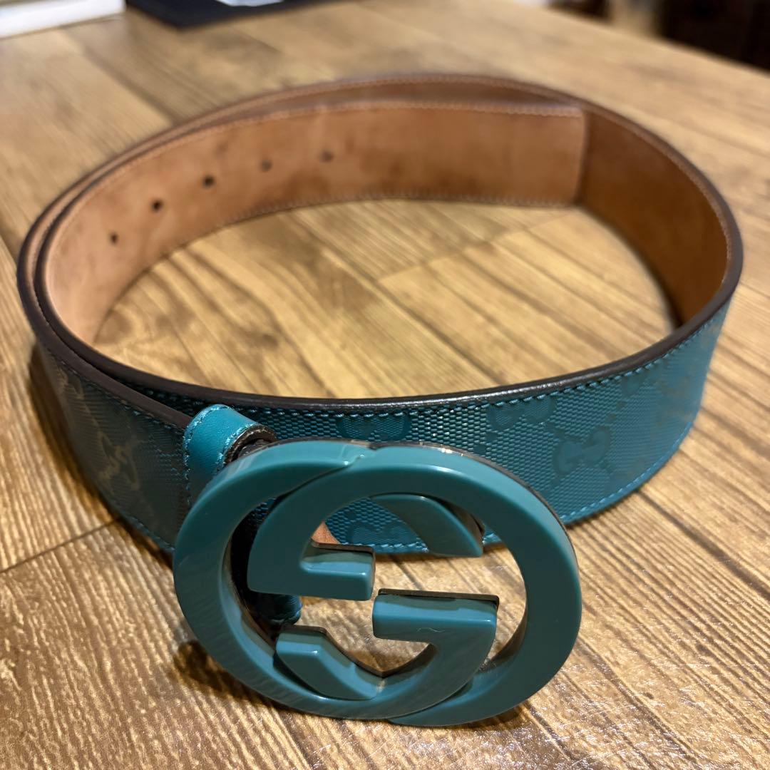 GUCCI ターコイズ レザー ベルト GGロゴ