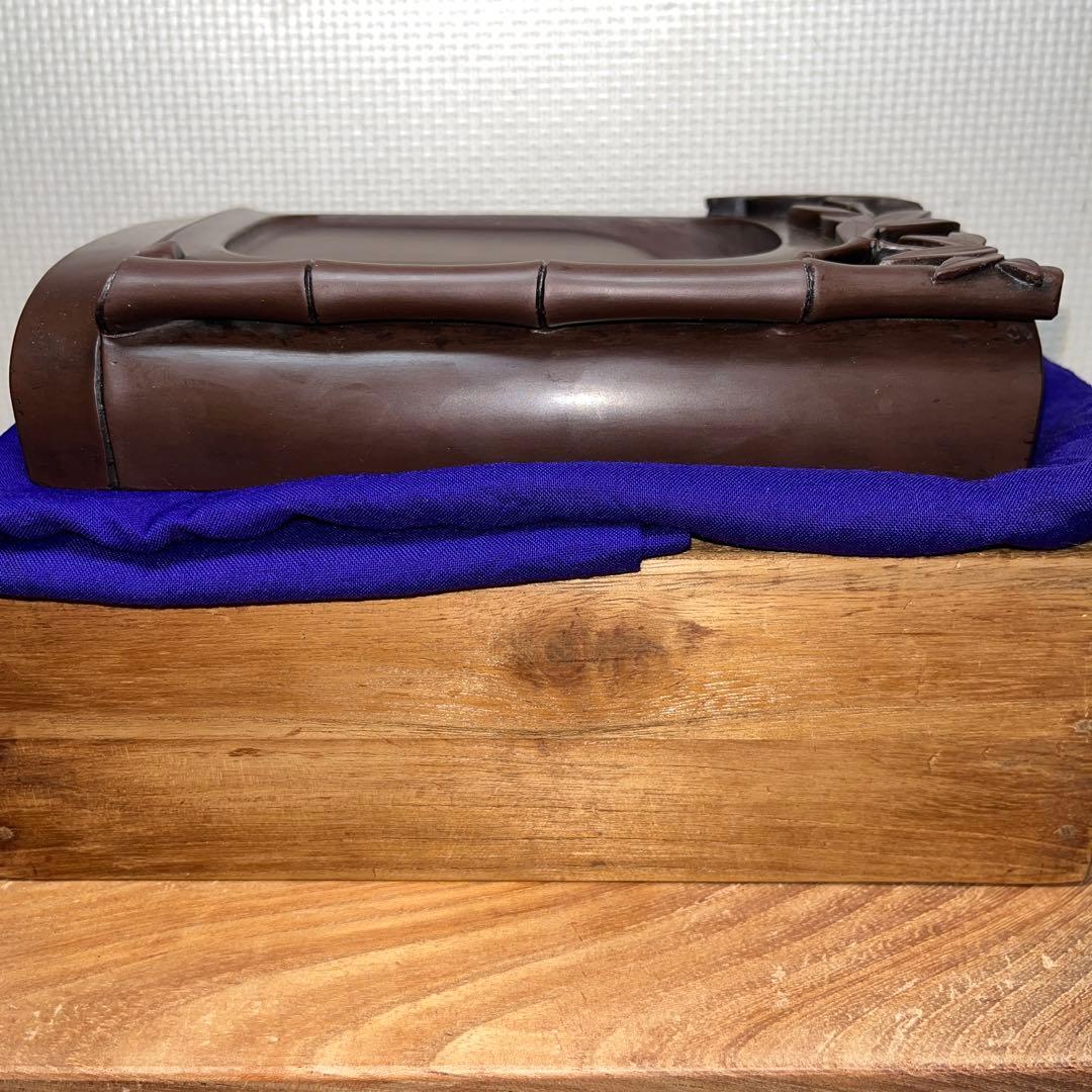 ⭕️赤間硯　希少　特殊　大森玉池軒　超絶技巧　若竹透かし彫り　竹型硯　玉池軒