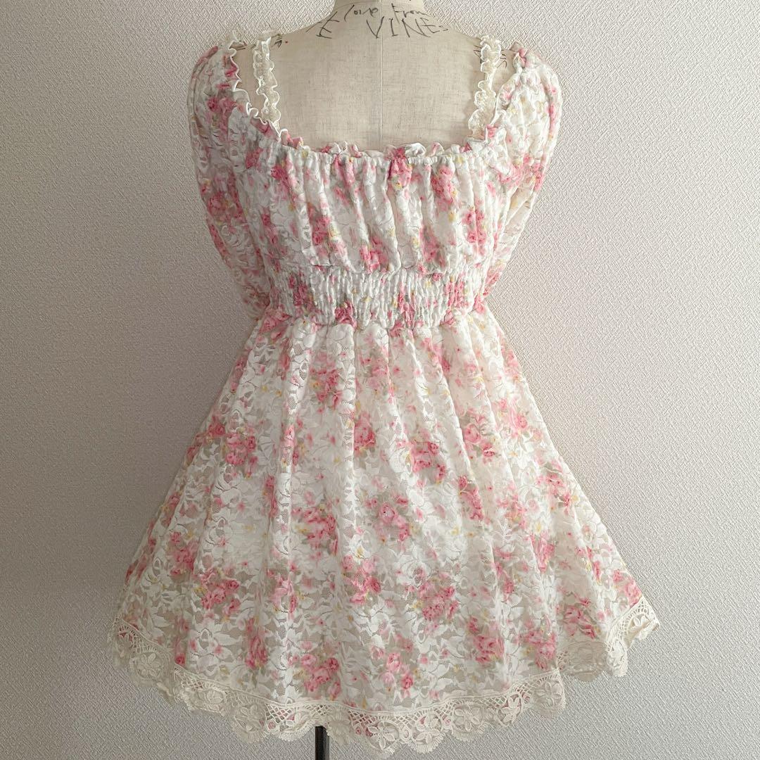 00s 希少 LIZLISA 起毛パワネ総レースオフショルローズワンピ 姫ロリ