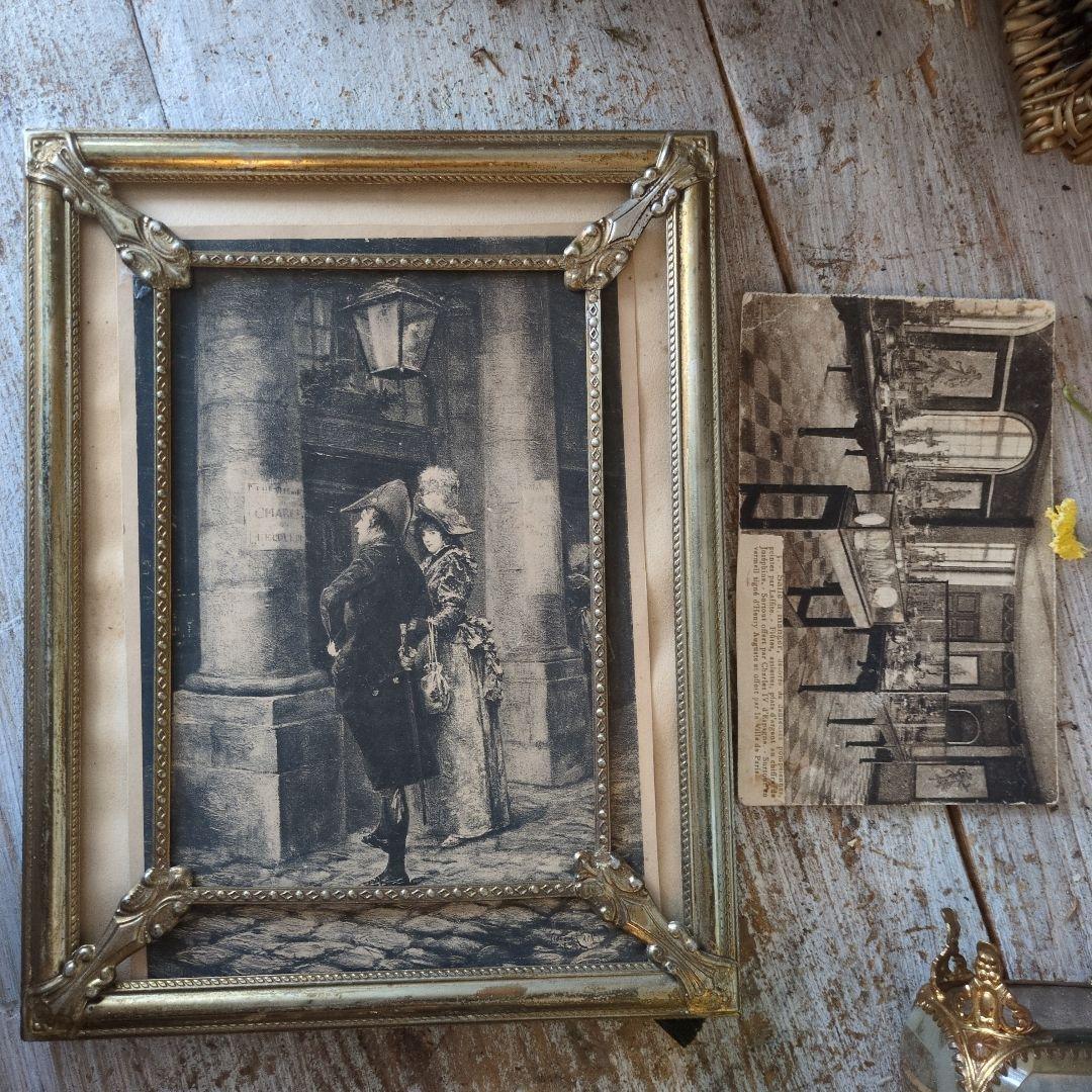 フランス　アンティーク　フレーム　ナポレオン　銅版画　セット　フォトスタンド