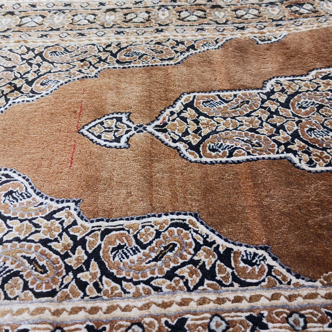 Y3211 高級中国緞通 シルク100% 手織り260段 95×48㎝