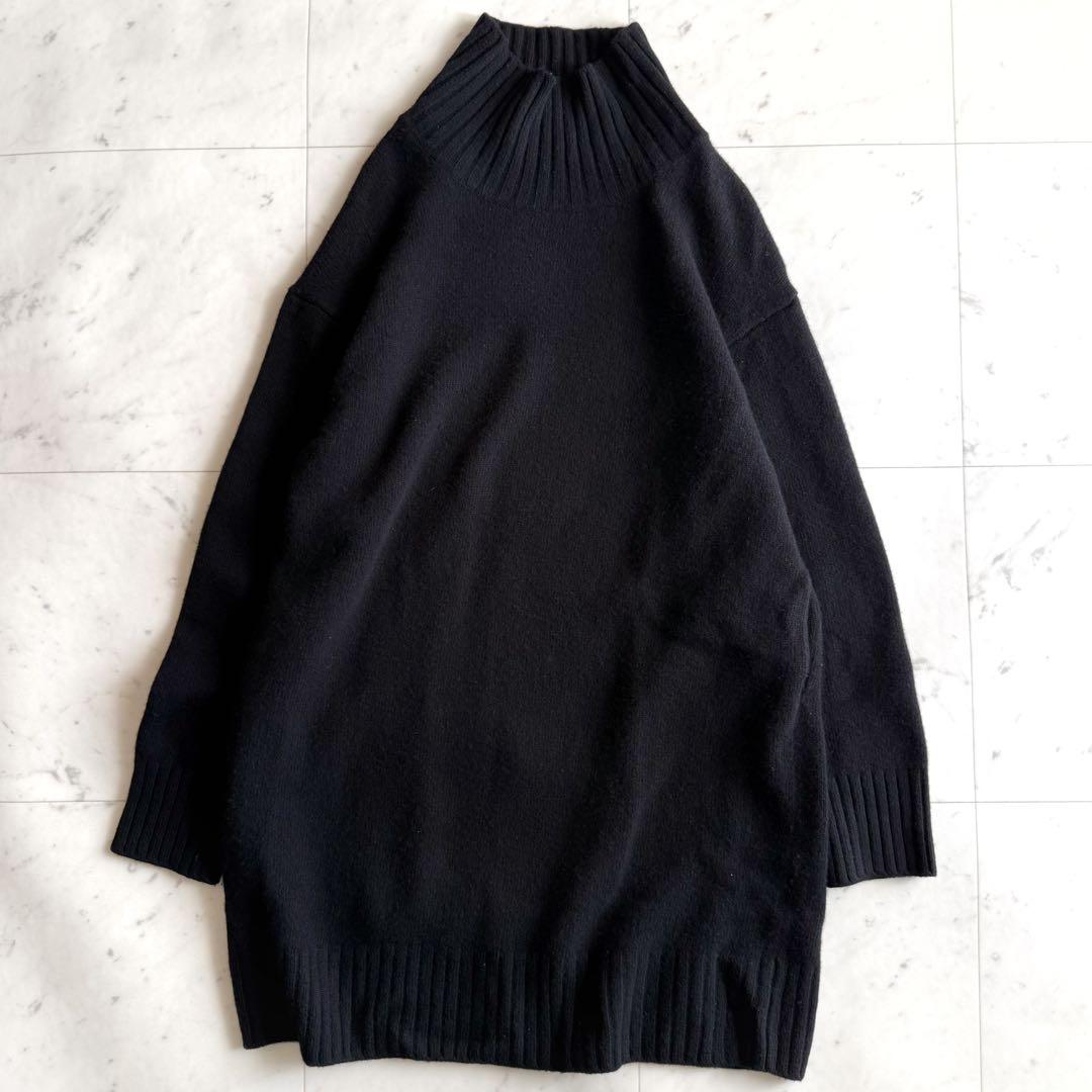 美品 プラージュ ウールカシミヤ チュニック丈 ハイネック ニット◆ブラック