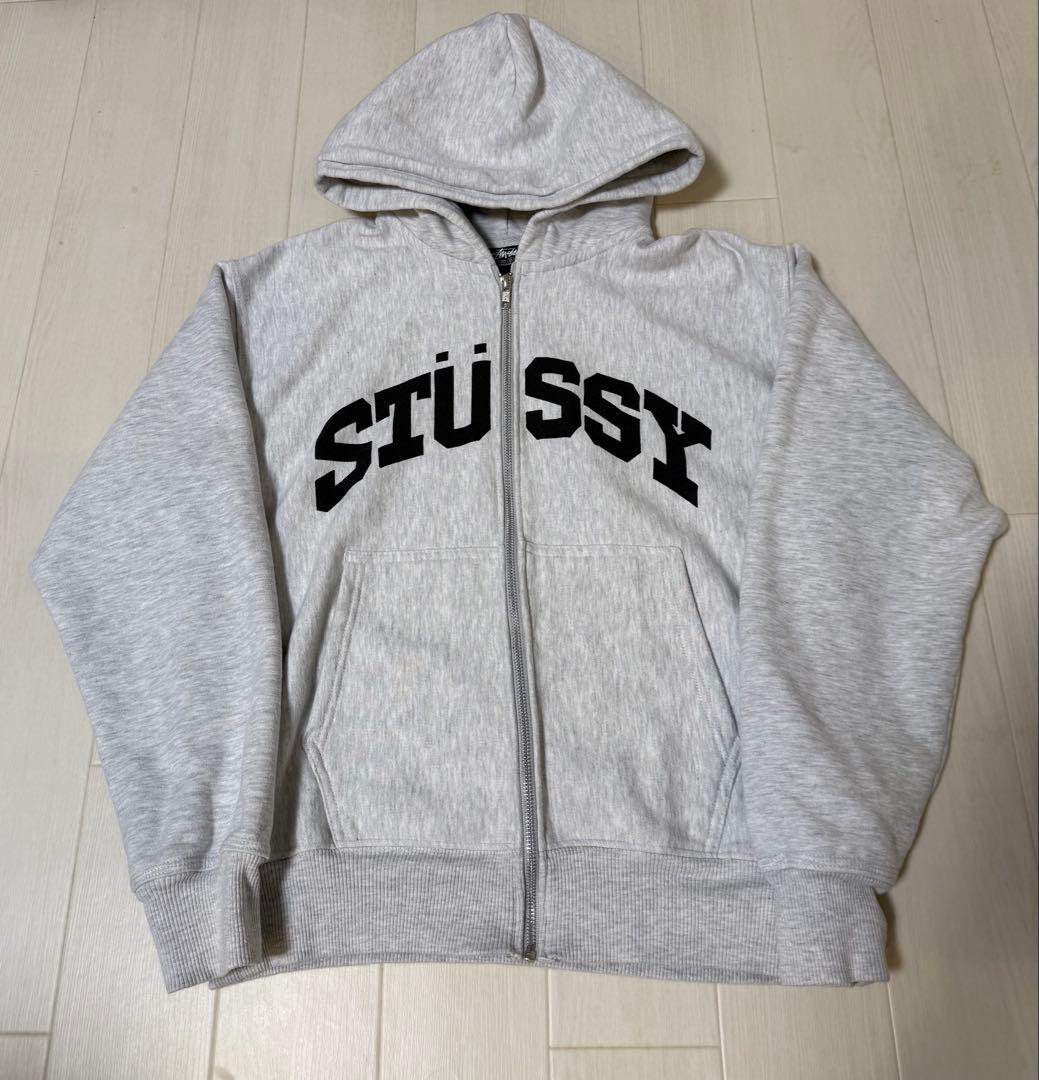 STUSSY ブロック スポーツ ジップフーディ グレー