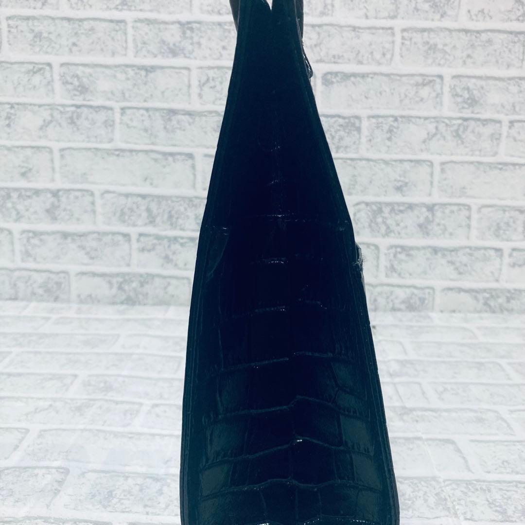 バジョルゴ　ミニトートバッグ　ブラッククロコ型押し　日本製　光沢　牛革