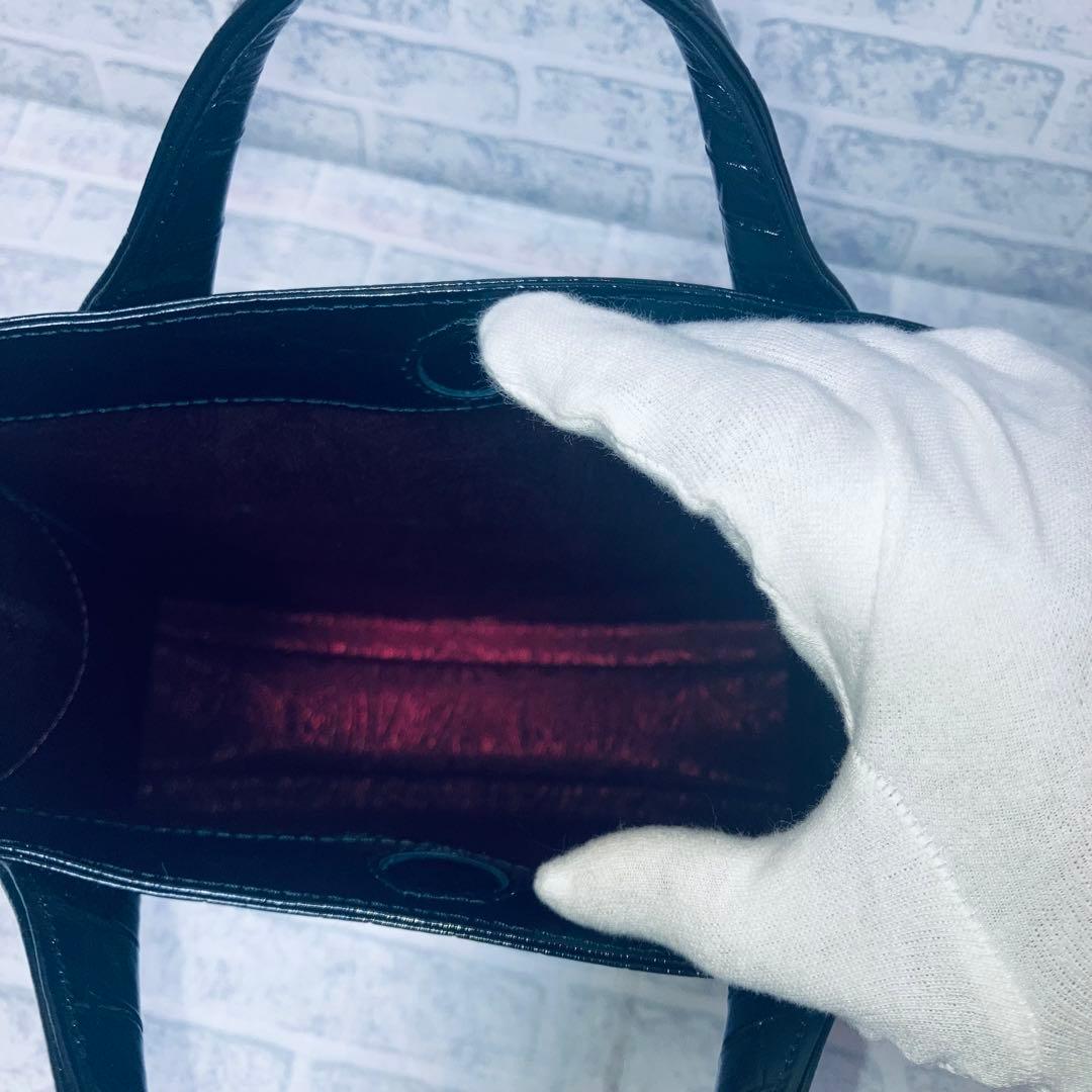 バジョルゴ　ミニトートバッグ　ブラッククロコ型押し　日本製　光沢　牛革