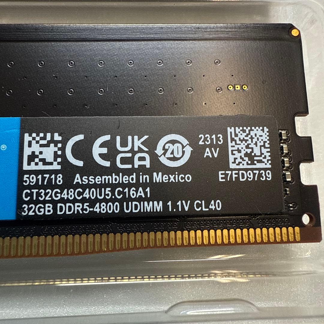 Crucial 32GB ×2枚 64GB DDR5 4800MHz メモリー