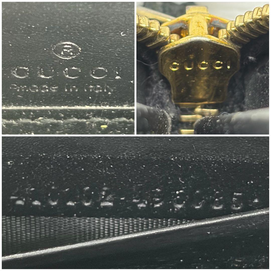 美品✨️グッチ　長財布　ラウンドファスナー　GG柄　シマ　レザー　ブラック　黒