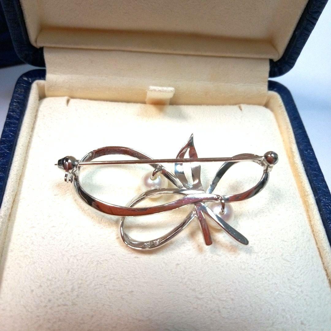 MIKIMOTO ヴィンテージ シルバー パールブローチ リボンリーフ