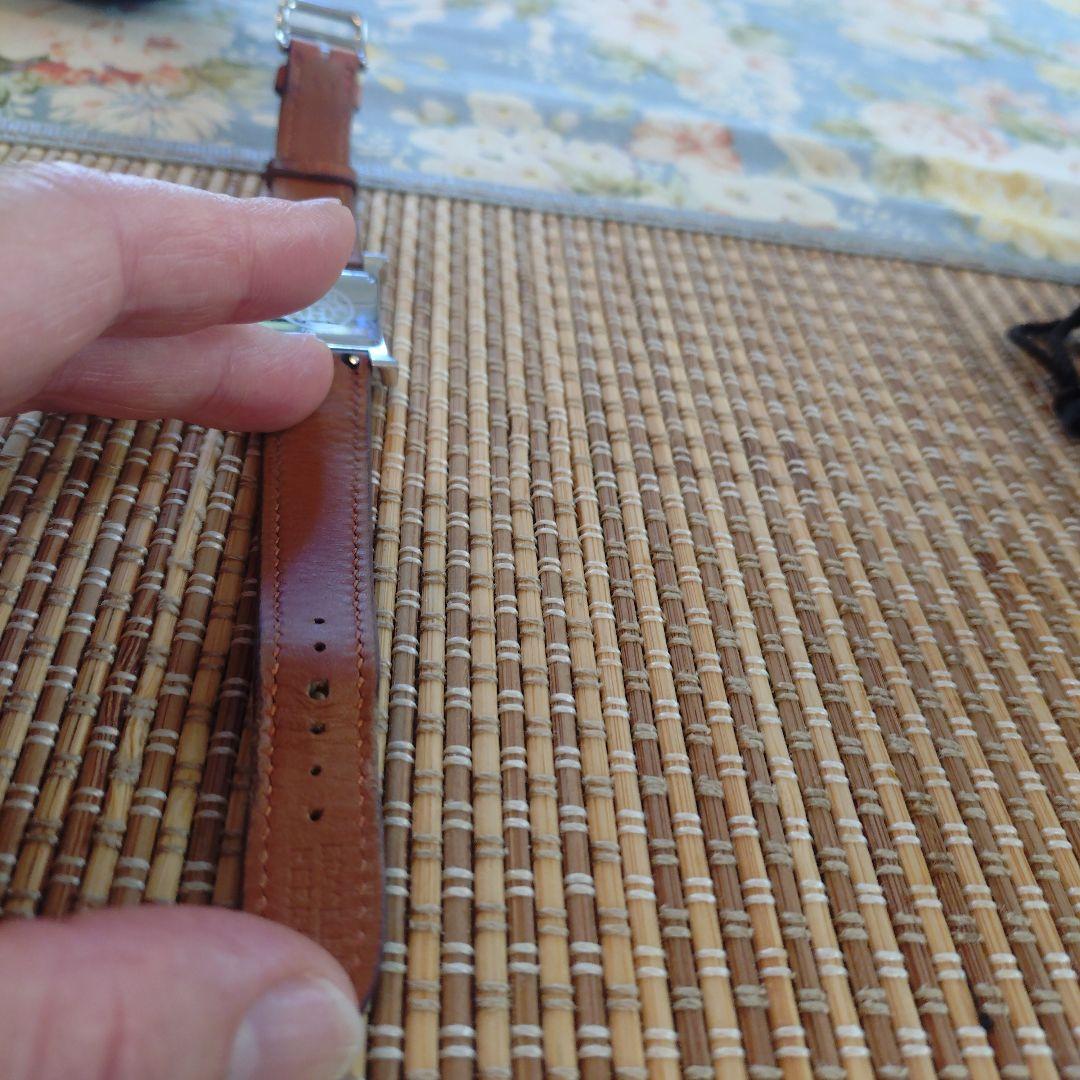 【HERMES】Hウォッチオレンジレザー スクエア時計