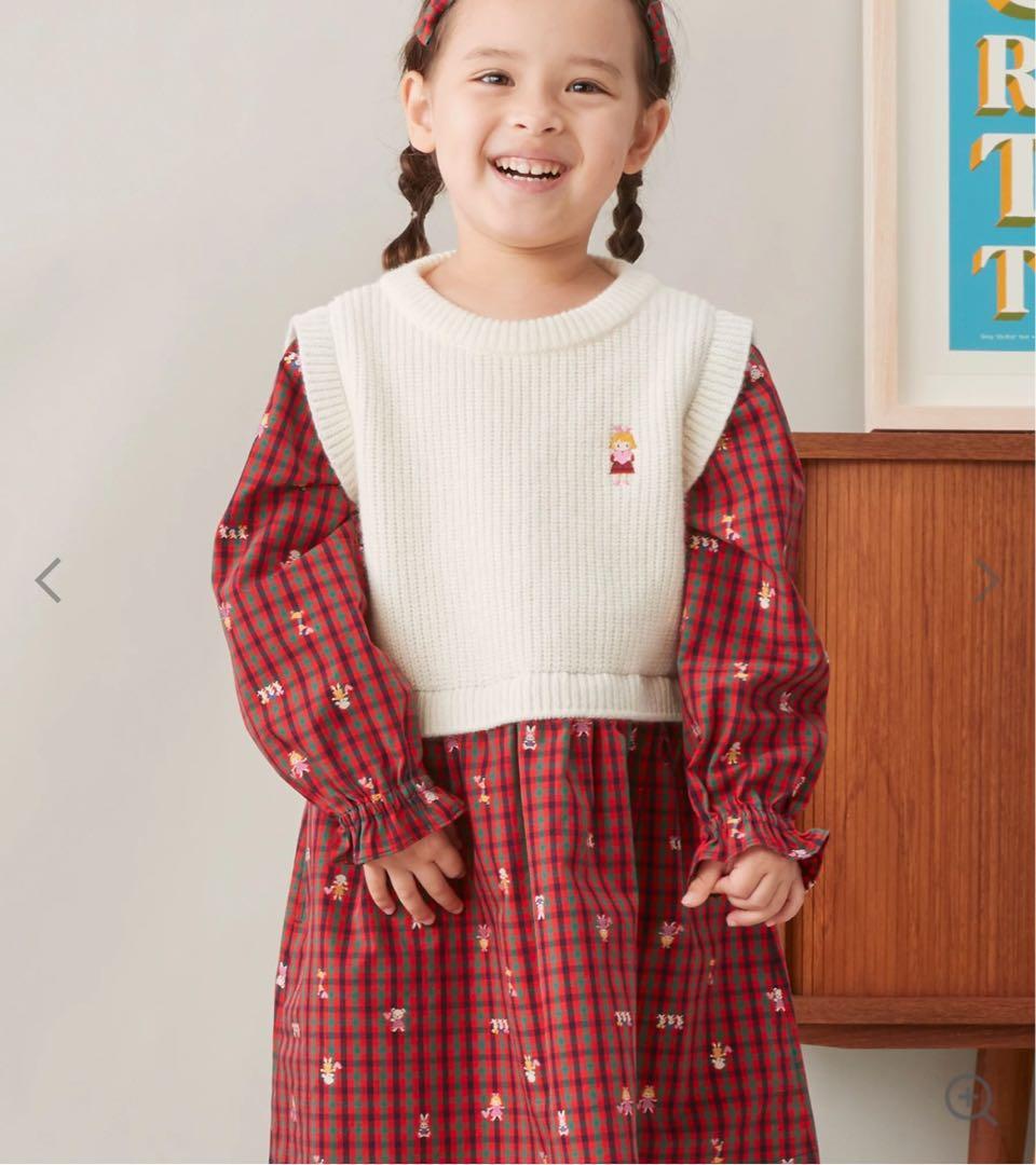 【試着のみ】familiar ファミリア チェック ベスト風 ワンピース 110