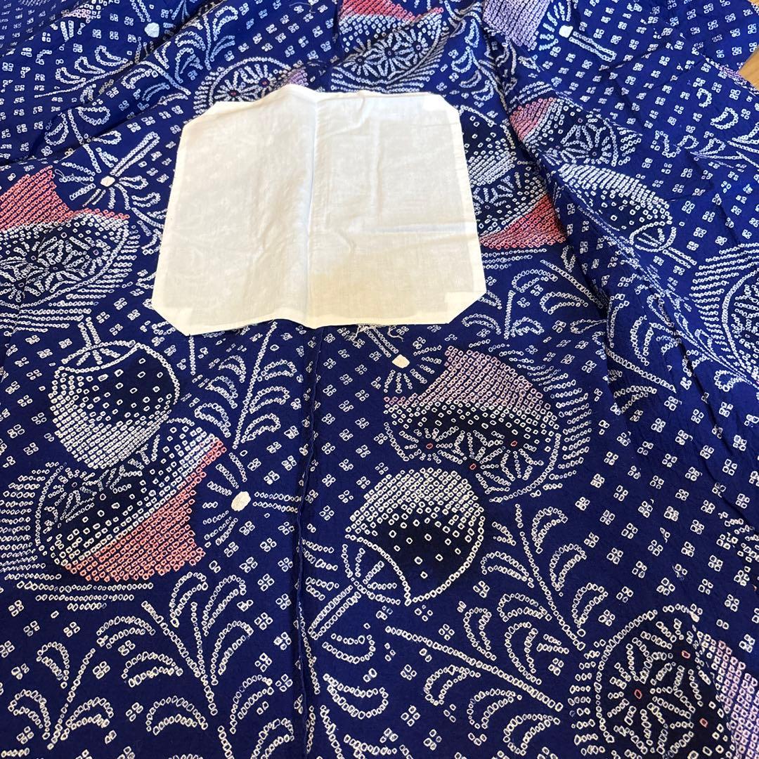 有松鳴海絞り浴衣 美品 手縫い 団扇 藍染