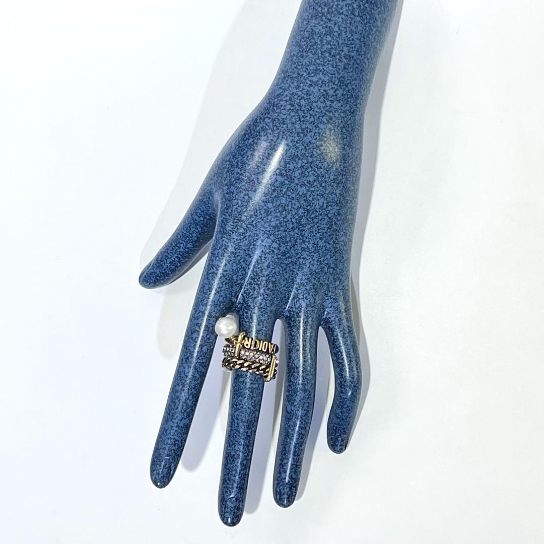 Dior ディオール J'Adior クリスタル フェイクパール 三連 リング