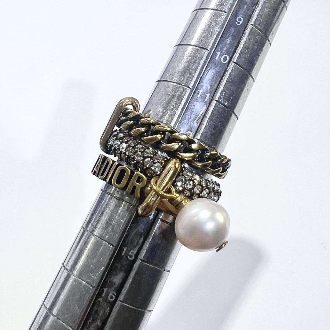 Dior ディオール J'Adior クリスタル フェイクパール 三連 リング