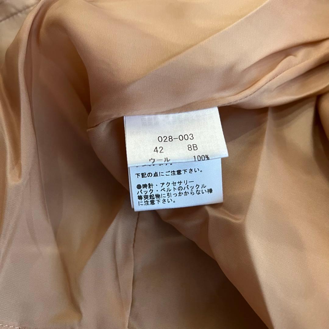 美品　インポートロッサ　ウールロングコート　花ボタン　ステッチ　キャメル　42