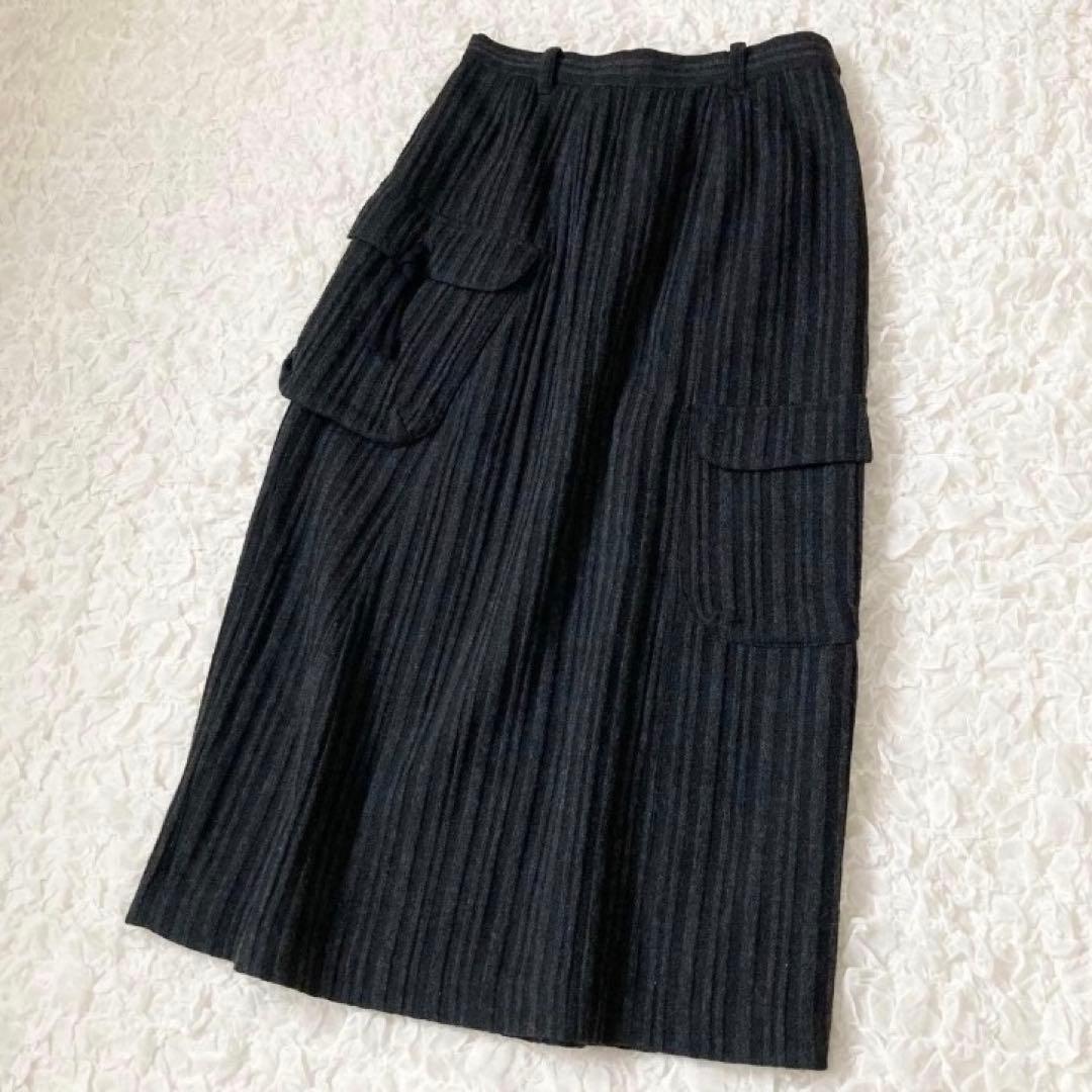 慈雨　サイドポケットロングスカート　L 40 ブラック　黒　ウール　センソユニコ