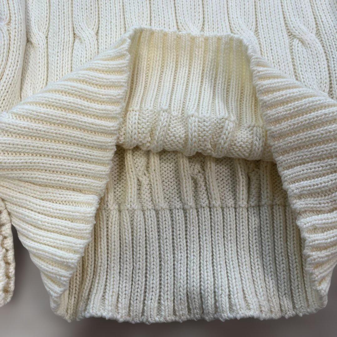 ラルフローレン ケーブル編みニット　コットン　クルーネック XS アイボリー