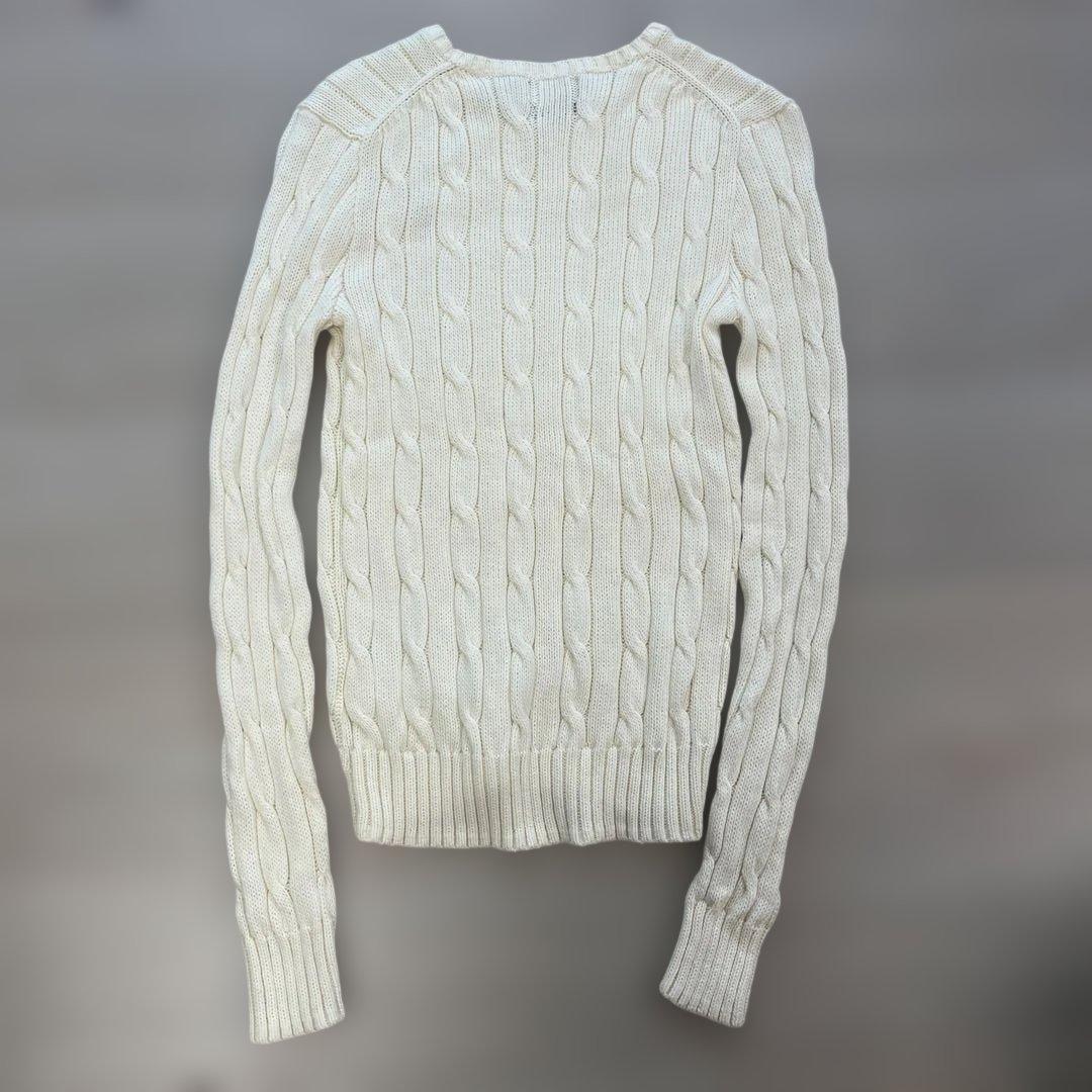 ラルフローレン ケーブル編みニット　コットン　クルーネック XS アイボリー