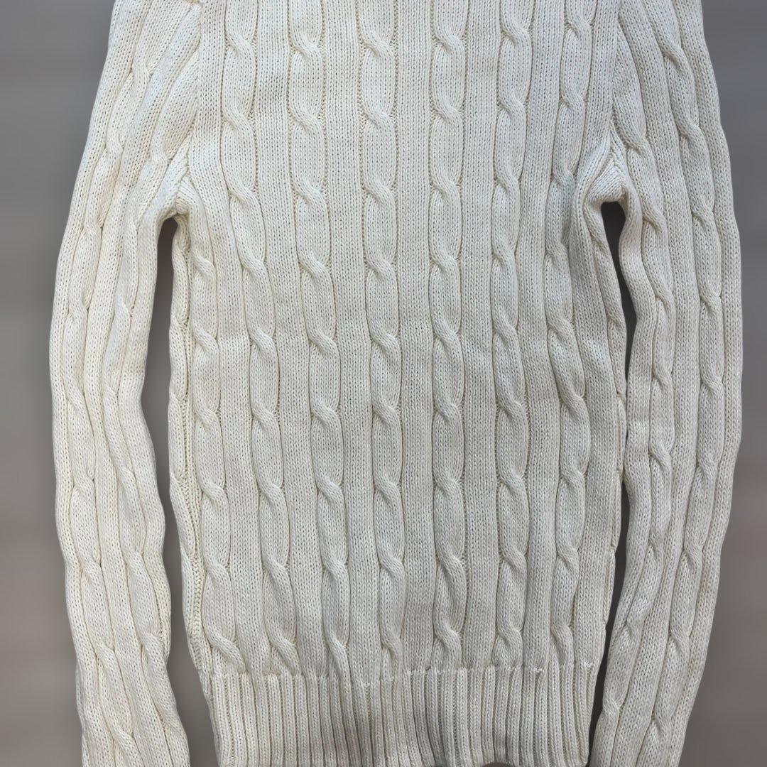 ラルフローレン ケーブル編みニット　コットン　クルーネック XS アイボリー