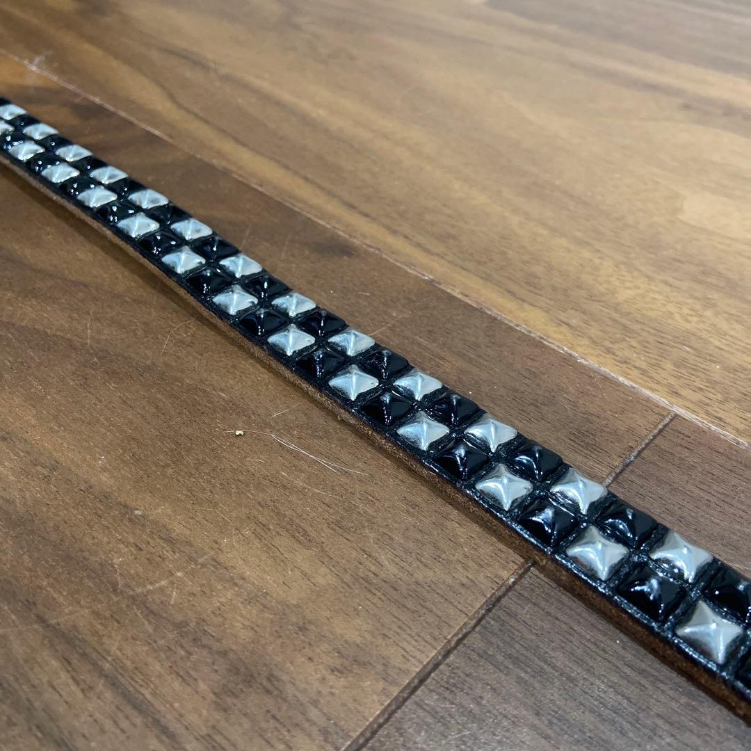 希少配色 HTC ピラミッドスタッズ シルバー&ブラック ナローベルト 34