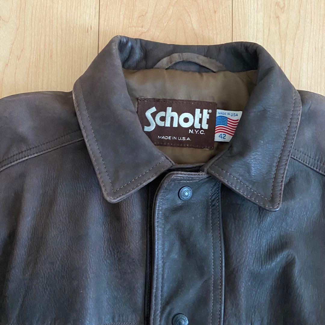 USA製　ショット Schott カーコート　42 ブラウン　レザー