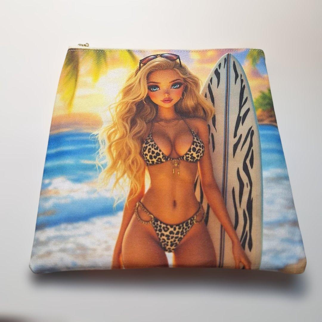 激レア女の子パネル生地　ハンドメイド　両面パネルフラットポーチ