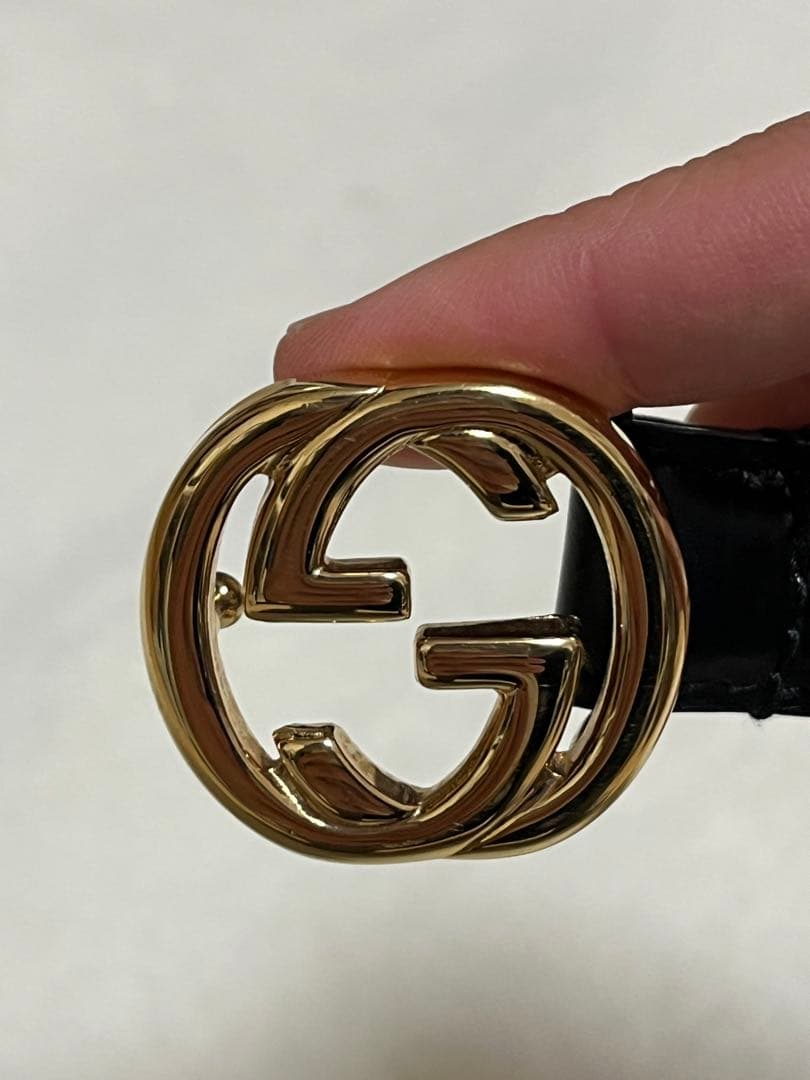GUCCI グッチ　ブラックレザー ベルト　ゴールド　ダブルGロゴ