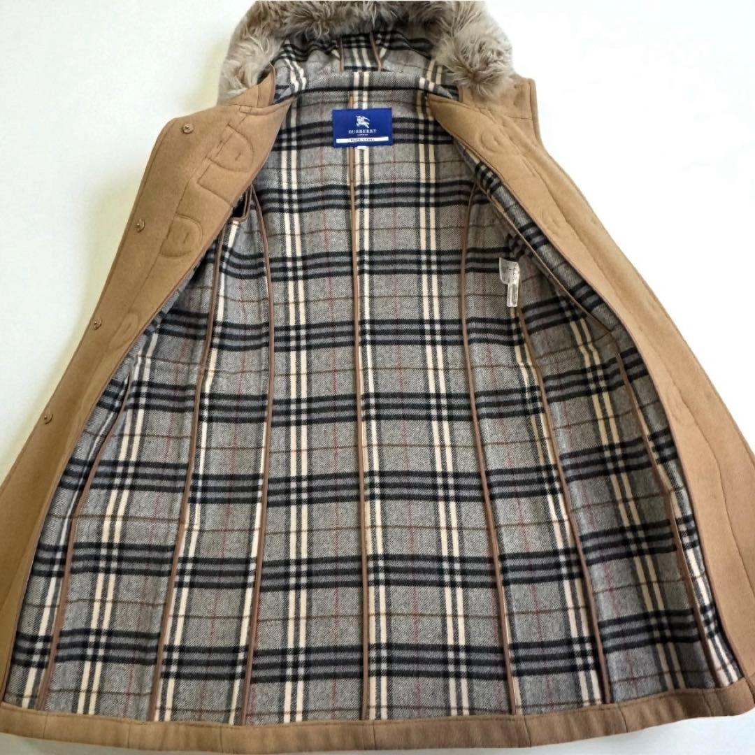 【バーバリーブルーレーベル】ダッフルコート　ロング　ファー　ノバチェック　茶