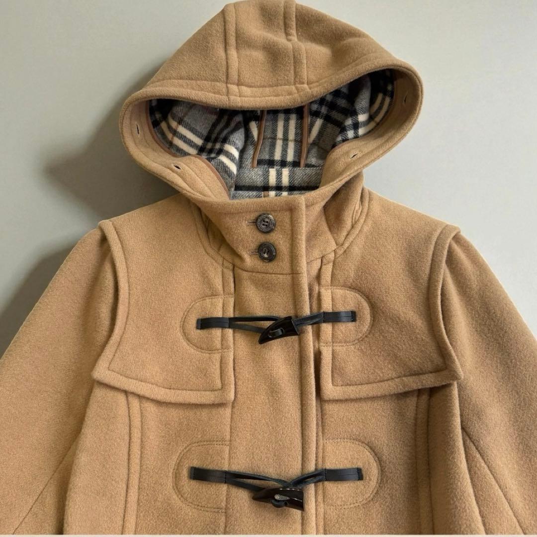 【バーバリーブルーレーベル】ダッフルコート　ロング　ファー　ノバチェック　茶