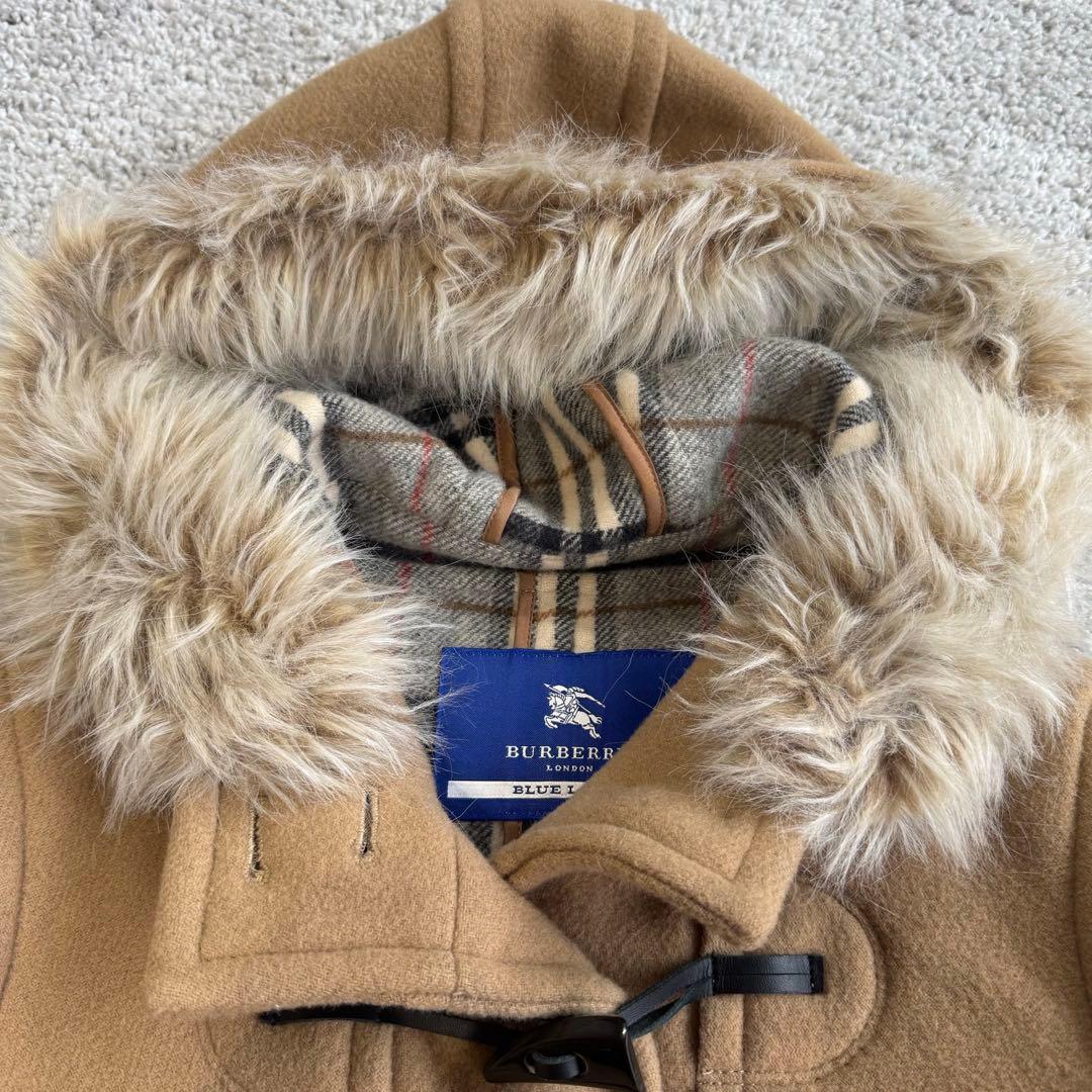 【バーバリーブルーレーベル】ダッフルコート　ロング　ファー　ノバチェック　茶