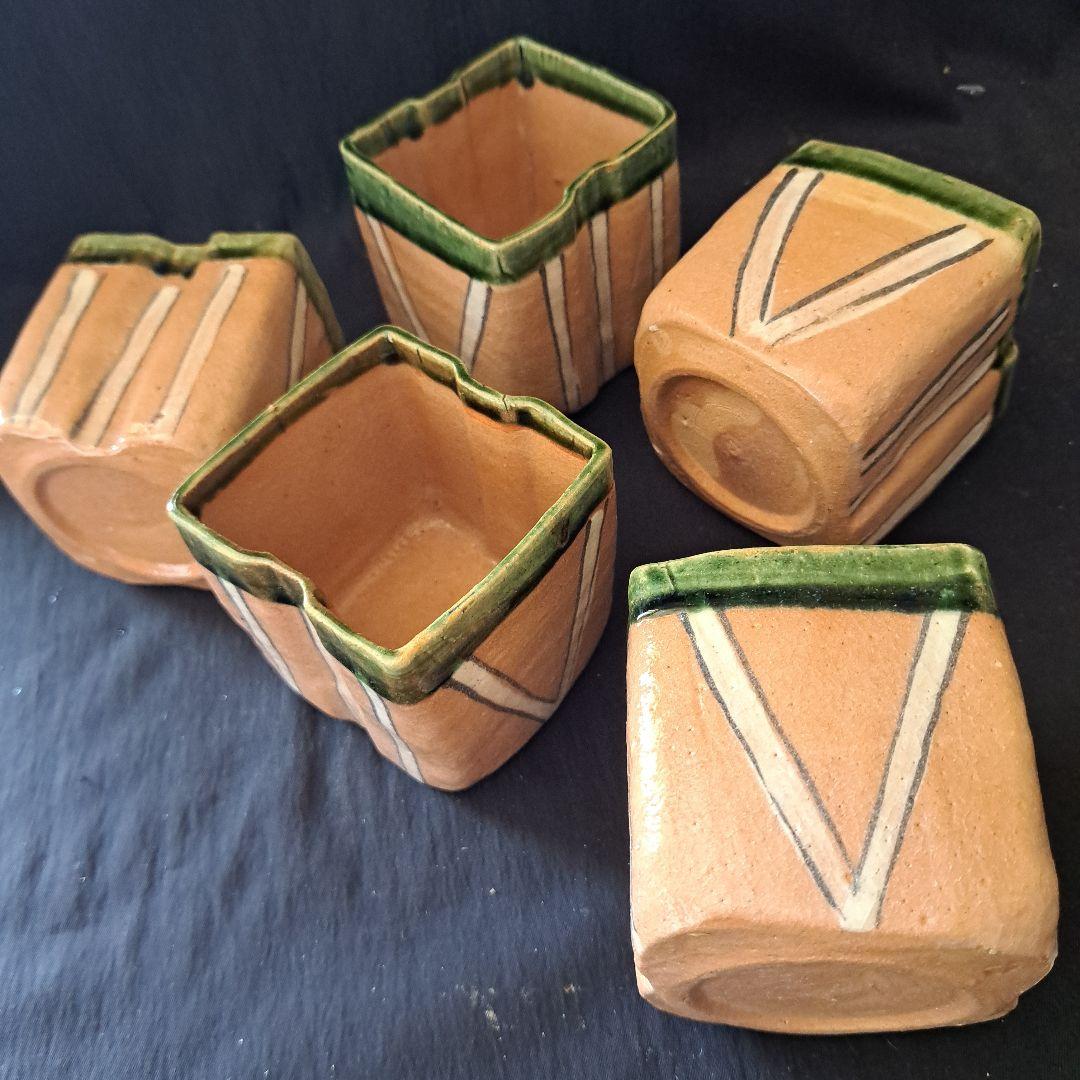 「モダンな織部(おりべ)！」 織部焼向付(むこうづけ)幅8cm 5客セット 骨