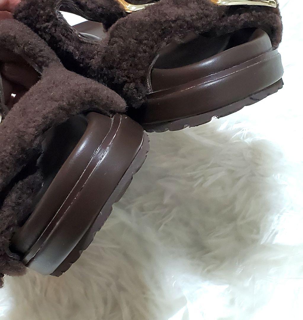 ■LE TALON レザー ボアベルト サンダル ブラウン S 美品