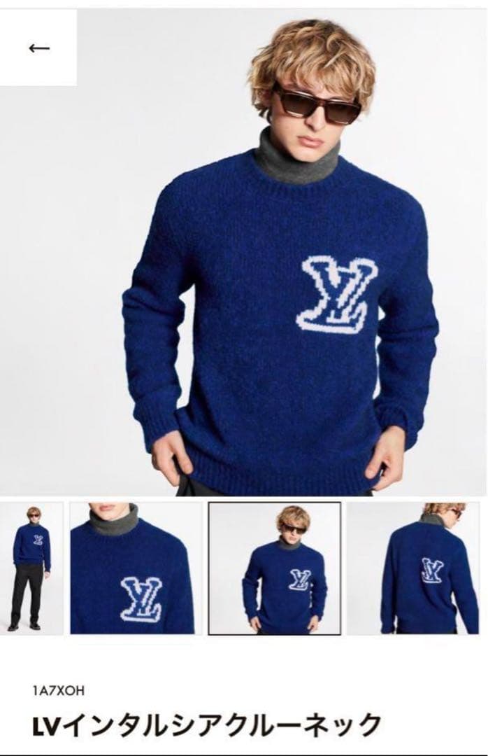 【美品】ルイヴィトン LVインタルシアクルーネックニット セーター ブルー