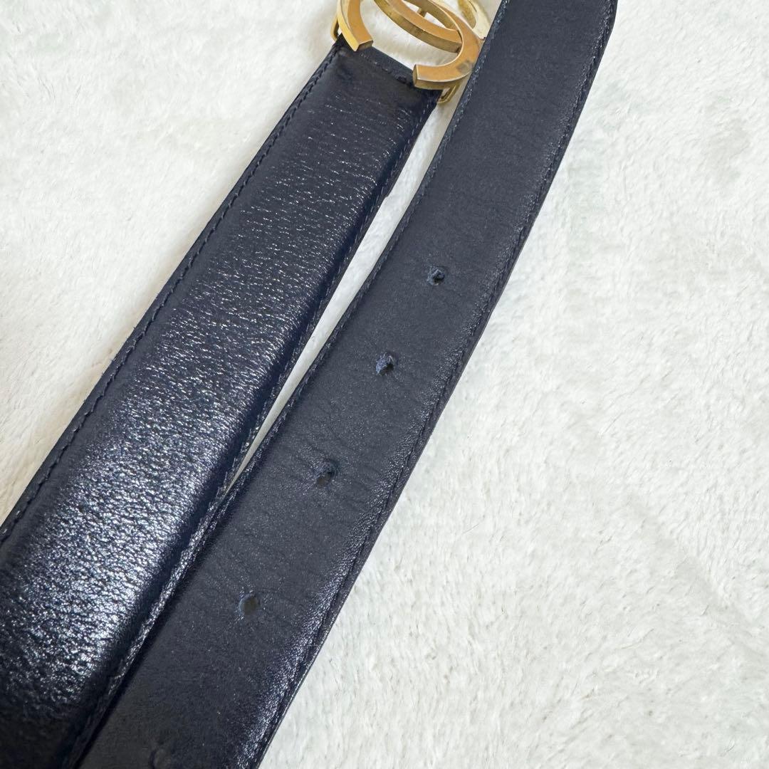 【美品】シャネル CHANEL ベルト レザー ココマーク ダークネイビー 希少