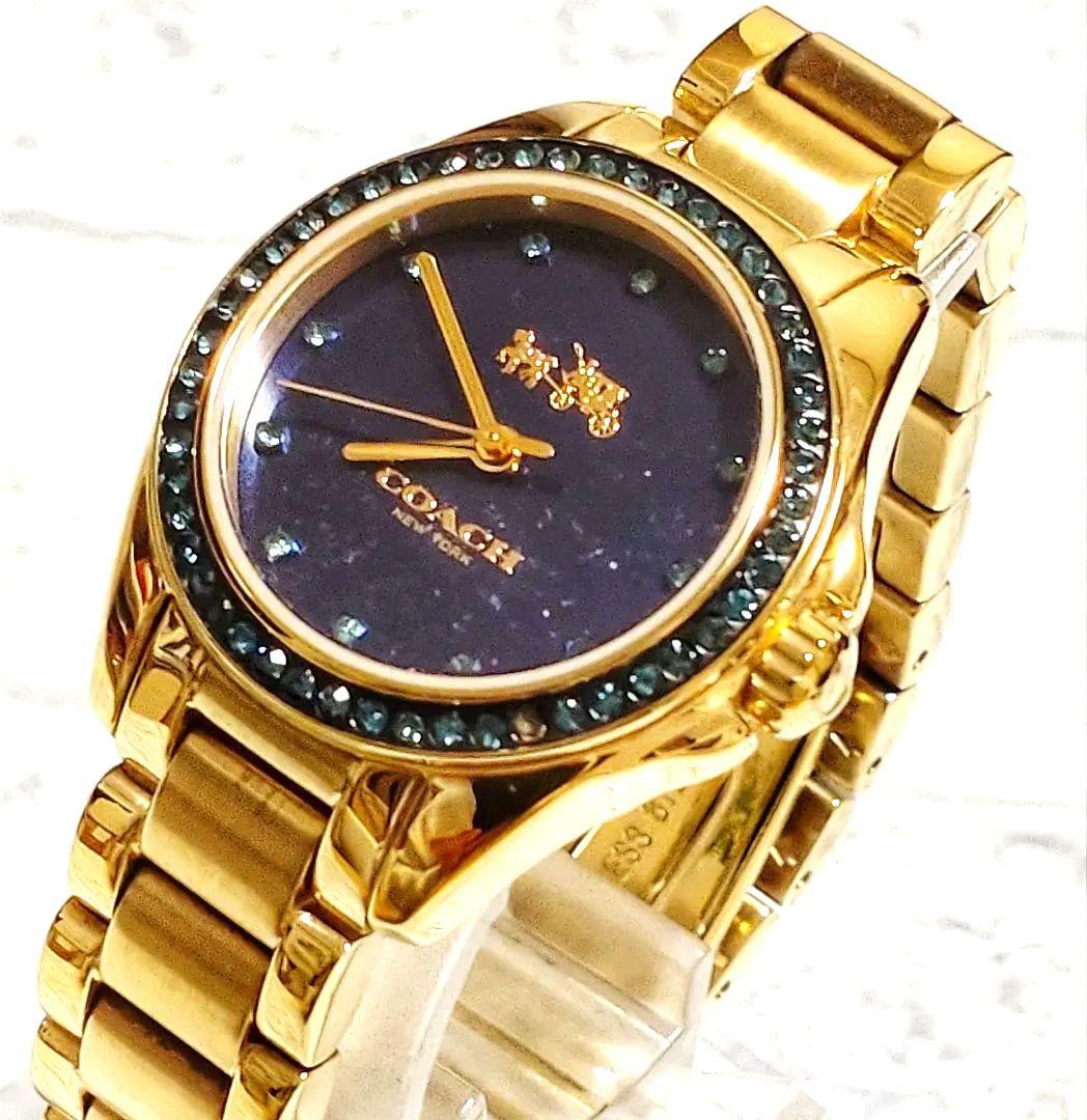 極美品　稼働　コーチ　箱付き　ゴールド　石付き　腕時計　馬車　説明書付き