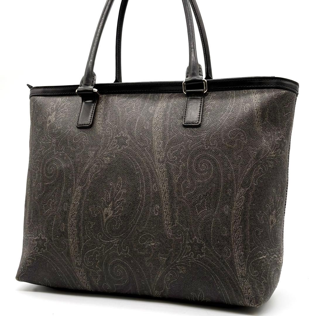 ETRO エトロ トートバッグ ペイズリー PVC レザー 肩掛け A4可 黒